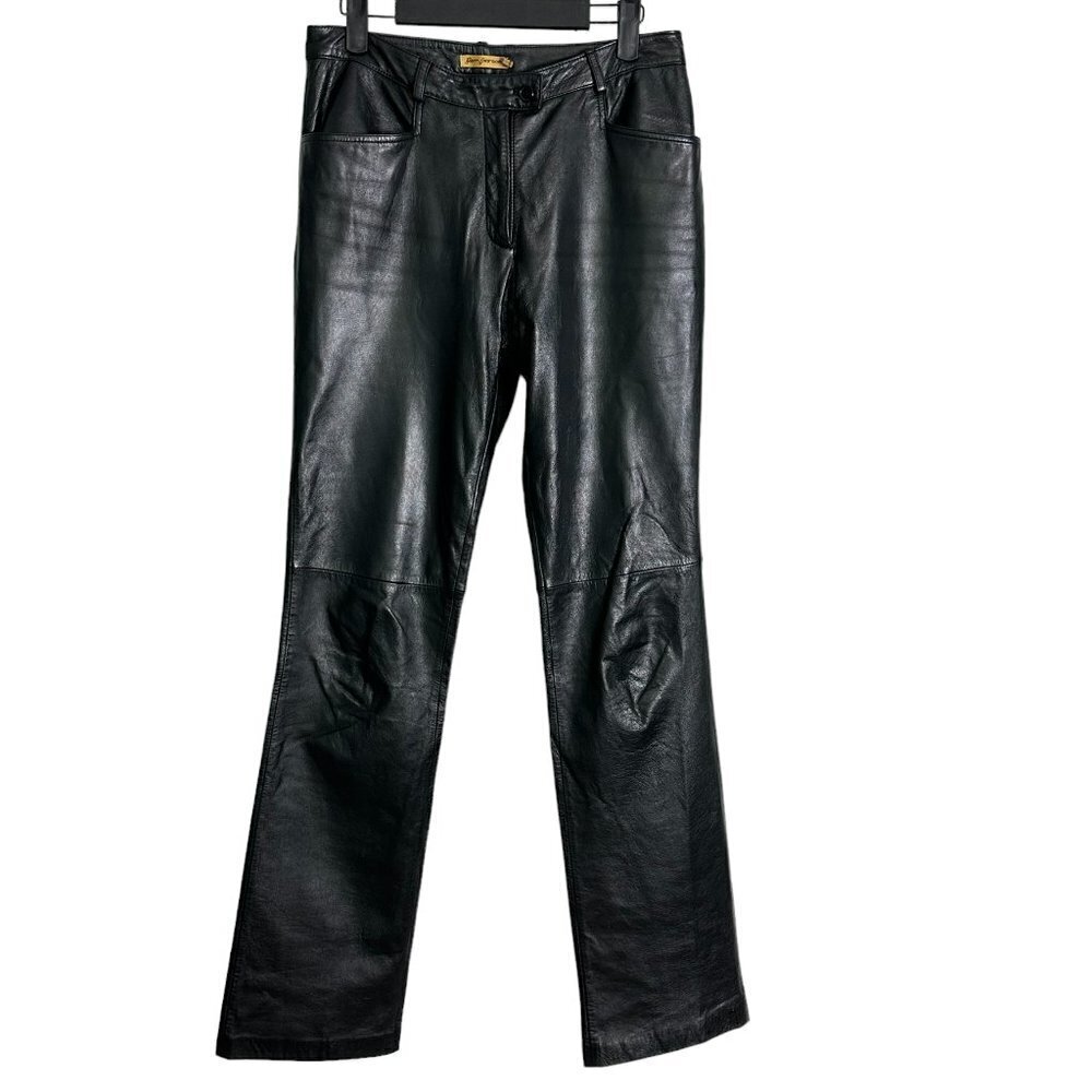 Rem Garson Black Genuine Leather Straight Leg Pants